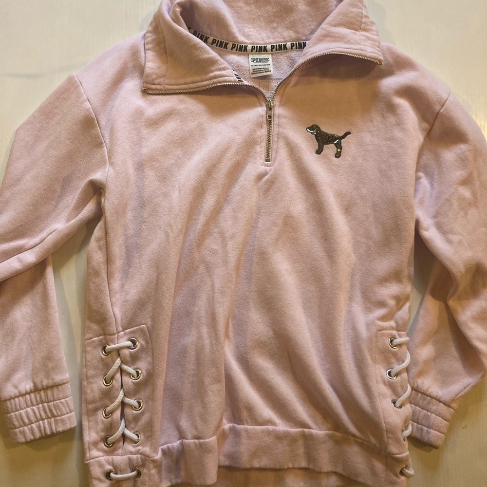 PINK Victoria’s Secret lace up bling sweatshirt xs
